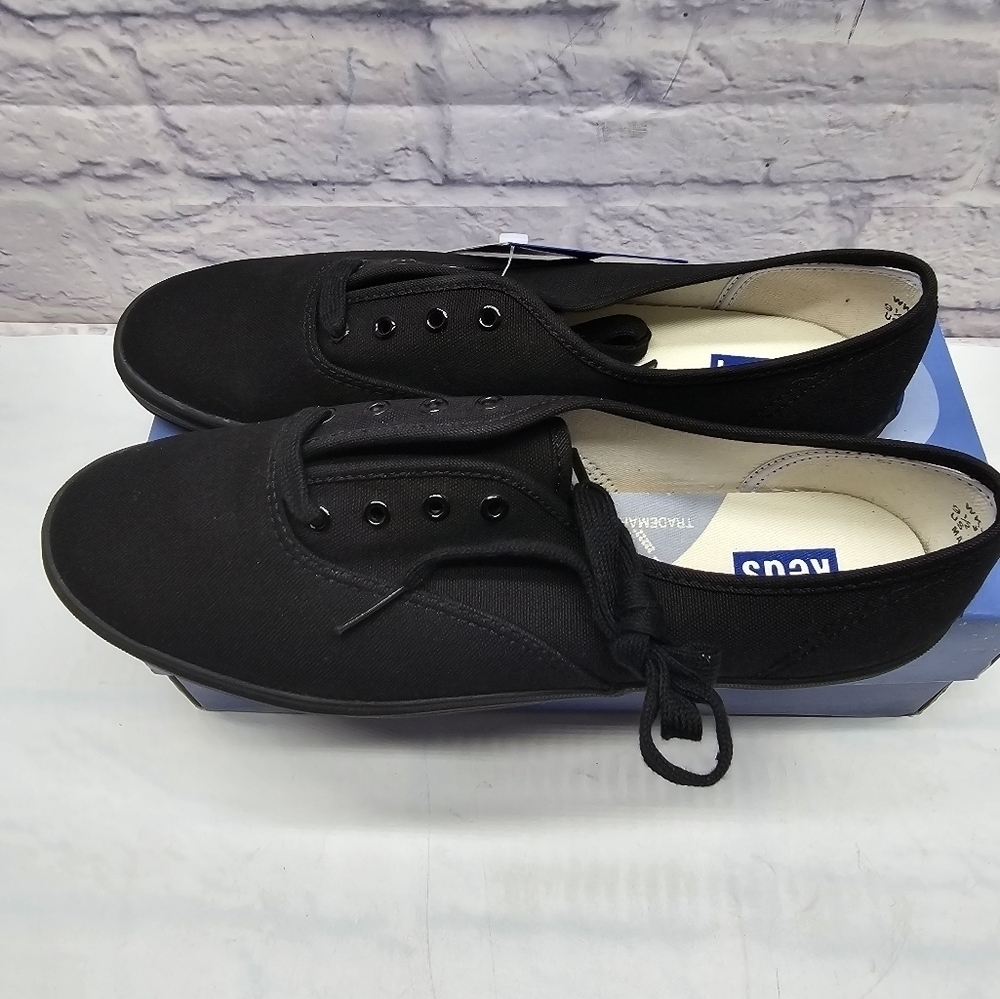 Keds Fundamentals Sneakers Black Canvas Flats Womens 9.5 Comfort Arch WK-2774M - Picture 2 of 9